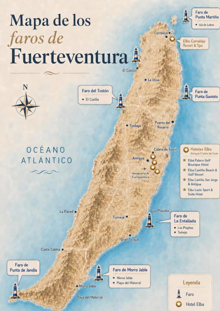 Mapa de los faros de Fuerteventura