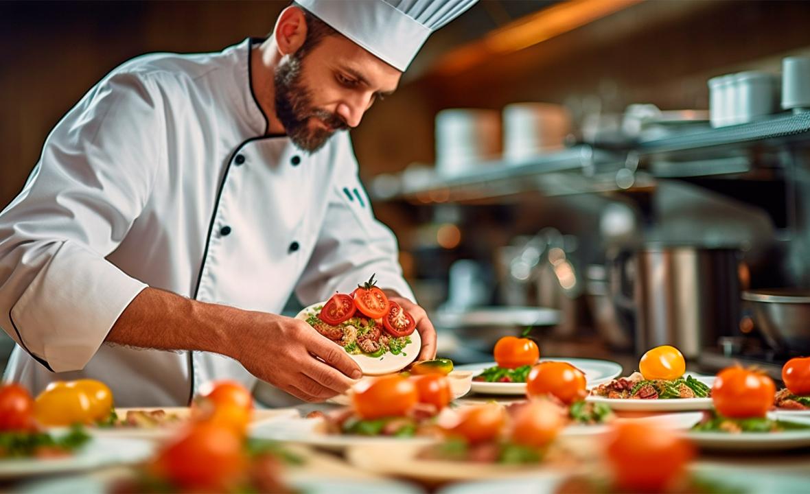 Chef sirviendo comida