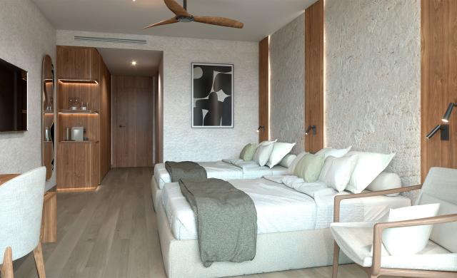 Infografia Habitacion con cama Queen Size Elba Corralejo
